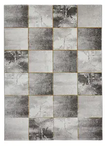 Grey Gold Abstract Modern Easy to clean Rug for Bedroom & Living Room-120cm X 170cm