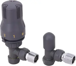 Rinse Bathrooms Thermostatic Radiator Valve 15mm x 1/2" Angled Anthracite Rad TRV + Lockshield