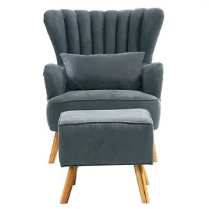 Grey Faux Wool Upholstered Wing Back Occasional Armchair Sofa Chair With Footstool