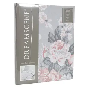 Dreamscene English Rose Duvet Cover with Pillow Case Bedding Set, Grey - Double