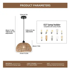 Garwarm  Farmhouse Rattan Semi Flush Mount Ceiling Light