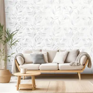 Rasch Fiji Leaves Motif Tropical Leaf Foliage Metallic Silver Grey Wallpaper