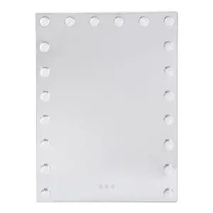 Dimmable Rectangle Wall Mounted Hollywood Makeup Vanity Mirror with 20 LED Bulbs White 50x70cm