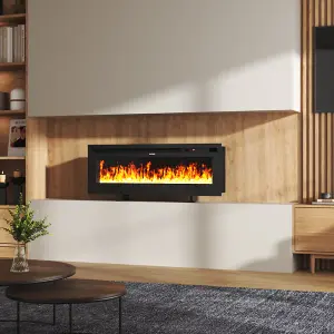 Electrical Fireplace with Remote Control and 12 Vibrant Flame Colours in Black, Size 50in