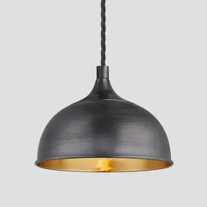 Industville Chelsea Dome Pendant, 8 Inch, Pewter & Brass, Pewter Holder