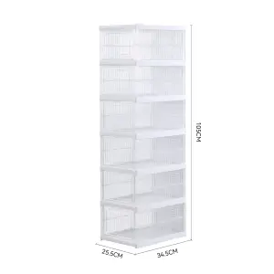 6-Tier Foldable Shoe Storage Box with Transparency