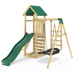 Rebo Adventure Wooden Climbing Frame with Monkey Bar, Swings & Slide - Cook