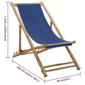 Berkfield Deck Chair Bamboo and Canvas Navy Blue