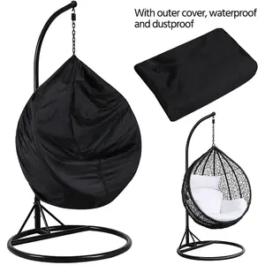 Yaheetech Black Hanging Swing Chair with Cushion Garden Patio Rattan Hammock Chair