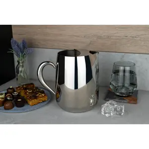 Café Olé Premium Water Jug, 18/10 Stainless Steel, Mirror Polished, 72Oz, Stay Cool Hollow Handles, Perfect Pour Spout