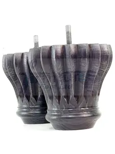 SET OF 4 REPLACEMENT FURNITURE BUN FEET CHARCOAL TURNED WOODEN LEGS 110mm HIGH M10 (10mm)