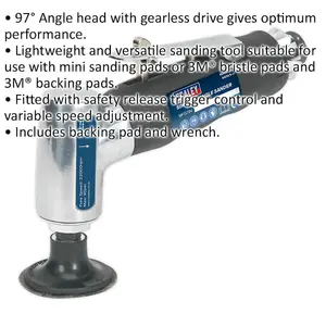 High-Performance 50mm AIR Angle Detail Sander with Variable Speed and 3M Backing Pad