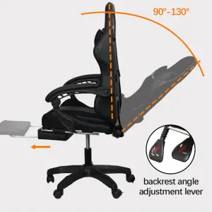 Racing 360 Degree Reclining Swivel Gaming Chair Reclining PU Leather With Footrest & Massager - Black