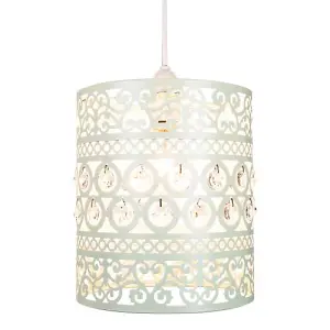 Traditional and Ornate Cream Easy Fit Pendant Shade with Clear Acrylic Droplets