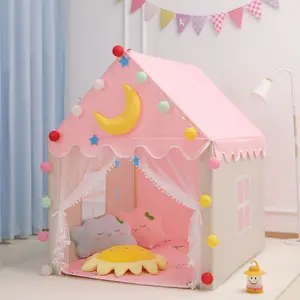 Pink Grey Children's Tent Princess Game Teepee House Castle Baby Bed Artifact with Colorful Lights