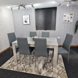 Dining Table and 6 Chairs Stone Grey Effect Wood Table 6 Grey Leather Chairs Dining Room