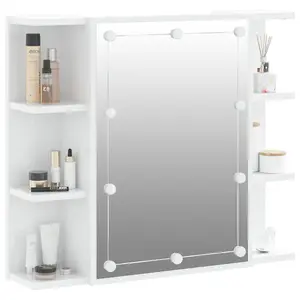 Berkfield Mirror Cabinet with LED High Gloss White 70x16.5x60 cm