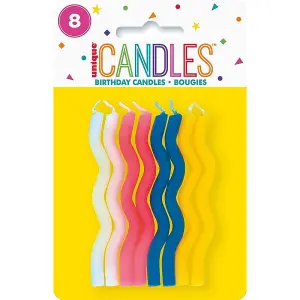 Unique Party Zig Zag Birthday Candles (Pack of 8) Multicoloured (One Size)