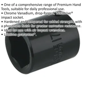 17mm Chrome Vanadium Forged Impact Socket - Durable 3/8 Inch Drive Tool