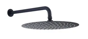 VURTU Noir 300mm Round Shower Head With Fixed Arm, 85(H) x 470(W), Black, 600009