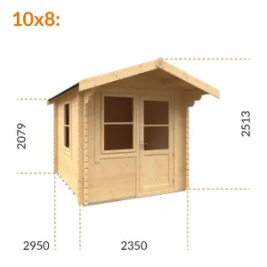 10ft x 8ft (2950mm x 2350mm) Horsforth "The Augusta Plus" 44mm Log Cabin With 2 Opening Windows