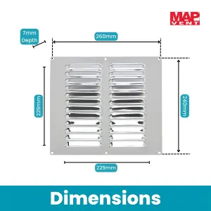 Metal Louvre Air Vent Cover, Suitable for Venting Gas Appliances Internal External Wall, 9 x 9" (229 x 229mm), Chrome