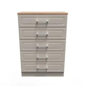 Kent Ready assembled Matt beige light oak effect 5 Drawer Chest of drawers (H)1075mm (W)765mm (D)415mm