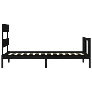 Berkfield Bed Frame with Headboard Black Single Solid Wood