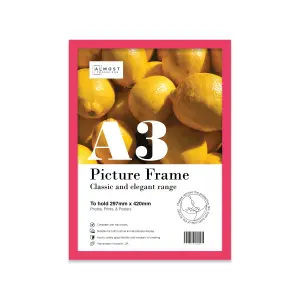 A3 Bright Pink Picture Frame Fits A3 (29.7 x 42cm - 11.7 x 16.5in) Poster, Photo, Artwork, or Print.