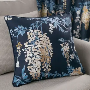 Wisteria 100% Cotton Floral Print Navy Filled Cushion