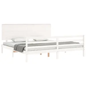 Berkfield Bed Frame with Headboard White 200x200 cm Solid Wood