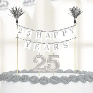 Amscan 25th Anniversary Candle & Cake Topper (Pack of 3) Silver (One Size)