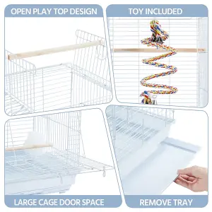 Yaheetech White Open Top Metal Bird Cage w/ Open Play Top