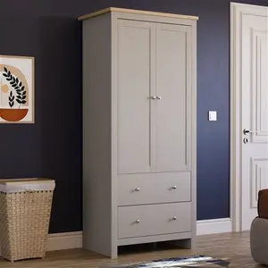 Morley 2 Door 2 Drawer Wardrobe With Hanging Clothes Rail Bedroom Furniture Fernleaf Finish: Grey