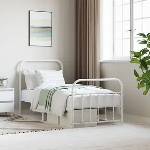 Berkfield Metal Bed Frame with Headboard and Footboard White 90x190 cm