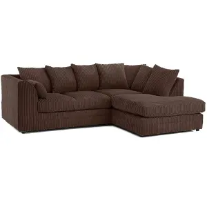 Luxor Jumbo Cord 4 Seater Corner sofa Chocolate Right Hand Facing