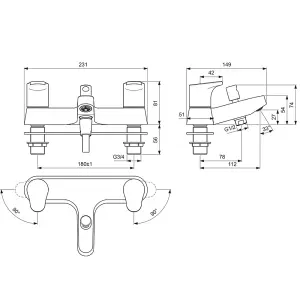 Ideal Standard Cerabase dual control bath shower mixer tap, BD058AA, chrome