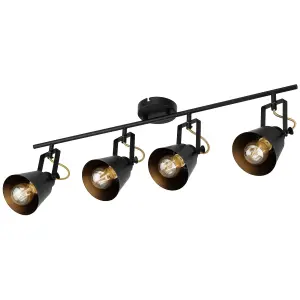 Abigail 4 Bar, E27 Matt Black Spotlight with Gold Fittings