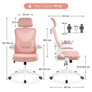 Yaheetech High Back Mesh Office Chair with Headrest and Armrest - Pink