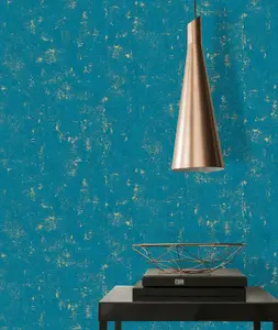 Industrial Concrete Look Vinyl Wallpaper Non-Woven Teal Gold Metallic Textured