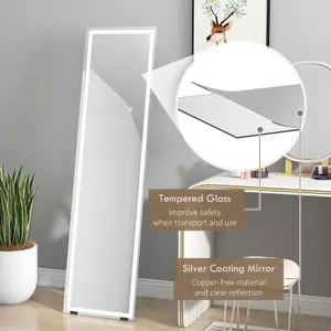 HOMCOM LED Lighted Full Length Mirror Dimmable Full Size Body Mirror for Bedroom, White