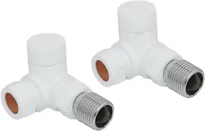 Rinse Bathrooms White Corner Towel Radiator Valves 15mm Twin Pack