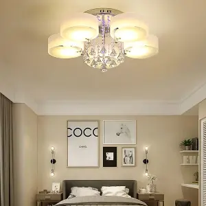 5 Head Modern Round Acrylic LED Ceiling Light Color Changing Chandelier with Crystal Accent