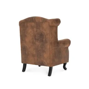 Faux Leather Suede Brown Britannia Wing Back Chair with Union Jack Flag