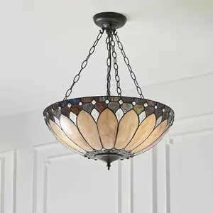 Tiffany Glass Hanging Ceiling Pendant Light Dark Bronze 3 Lamp Shade i00084