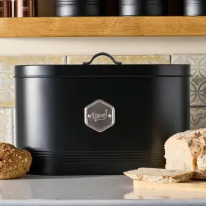 Cooks Professional Kitchen Storage Bread Bin With Nameplate Black / Silver