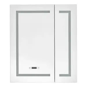 Frameless 2-Door LED Mirrored Bathroom Cabinet with Clock Display W 600mm x H 700mm