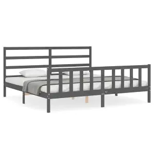 Berkfield Bed Frame with Headboard Grey 200x200 cm Solid Wood