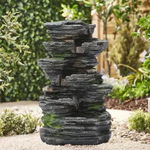 Water Feature Self Containing Feature Fountain Rockery Decoration with LED Light for Garden