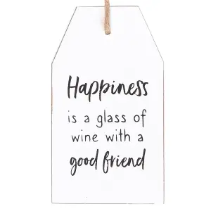 Something Different Happiness Is A Gl Of Wine Hanging Sign White/Black (One Size)